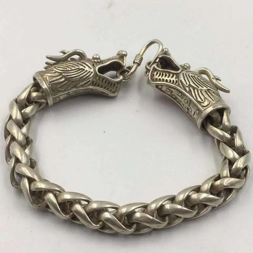 

Домінуючий чоловічий браслет-розсада великий, ретро браслет із ланцюжком-трансфером 22CM срібний