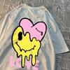 Melting Happy Face And Hurting Heart T-Shirts Couple Breathable O-Neck Tshirt Loose Clothes Oversized Summer T-Shirts Cotton Tee
