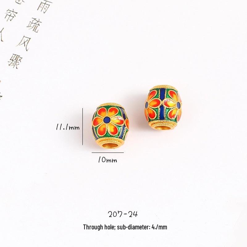 Vietnam Sand Gold Sakura Lotus Bead Bracelet: Brass Gold Plated, Enamel Baked Paint, DIY Hand Rope.