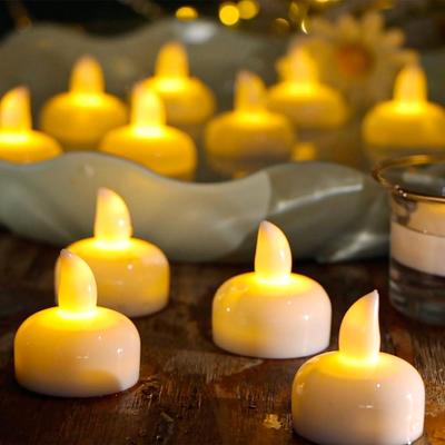 12/24pcs Flameless Floating Tealights Battery Operated LED Smokeless Candles Light for Swimming Pool Wedding Birthday Decoration