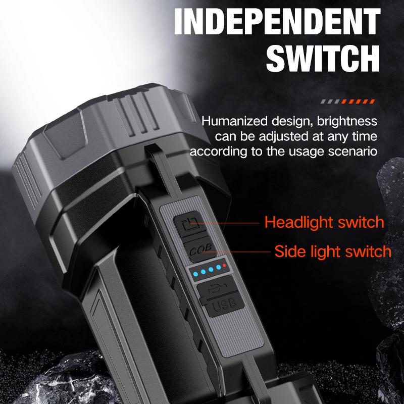 New Flashlight Solar Searchlight Strong Light Illumination Portable Handheld Flashlight Outdoor Multifunctional Lighting