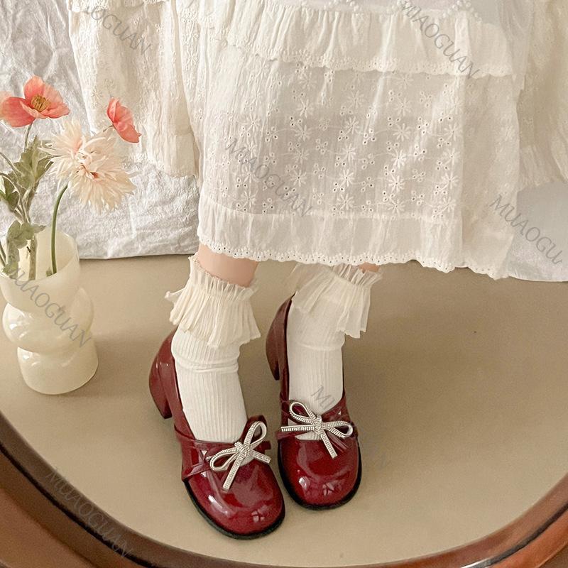 Fashion Retro Women's Pumps Lolita Mary Jane Shoes Women Vintage Shallow Chunky High Heeled Platform Round Head Bowknot Single Shoes