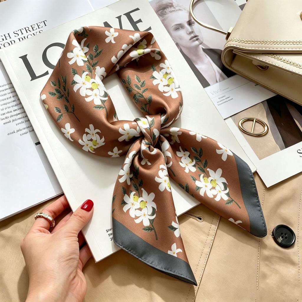 Simple temperament Spring and summer female imitation silk scarf versatile Korean version casual small square scarf neck protection decorative scarf