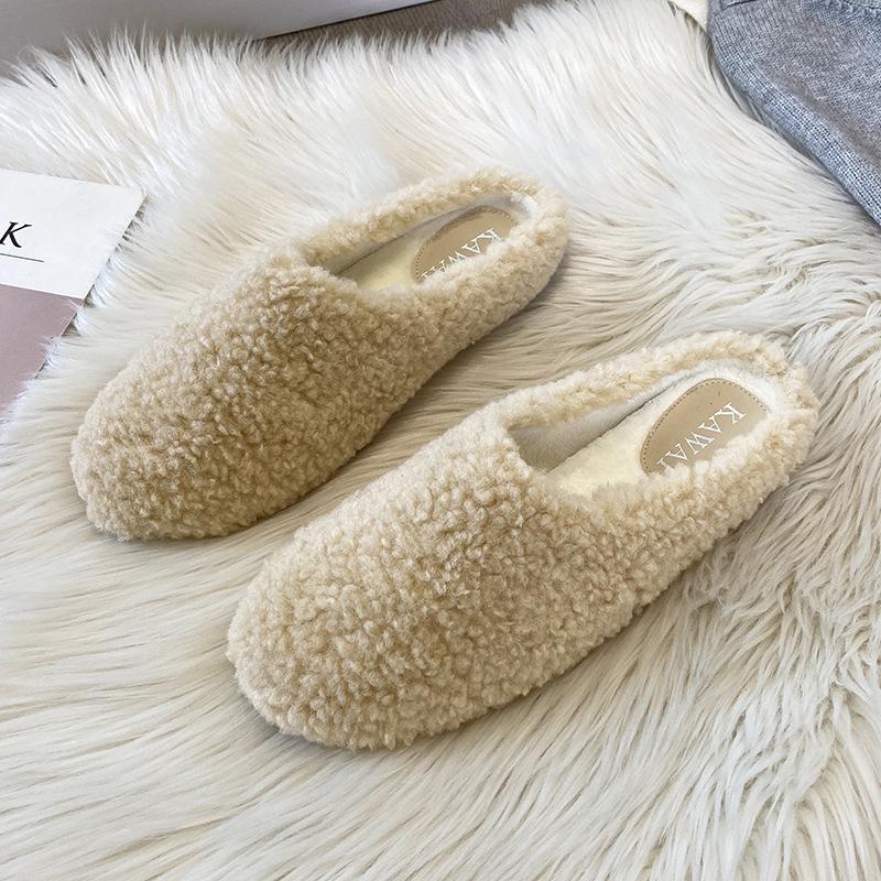 2025 Women's Lambswool Furry Flat Slippers: Cozy Autumn/Winter Casual Footwear