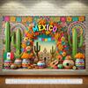 1 Mexican Style 2D Flat Background Tapestry Photography Set with Cactus, Paper Fan and Hat Design