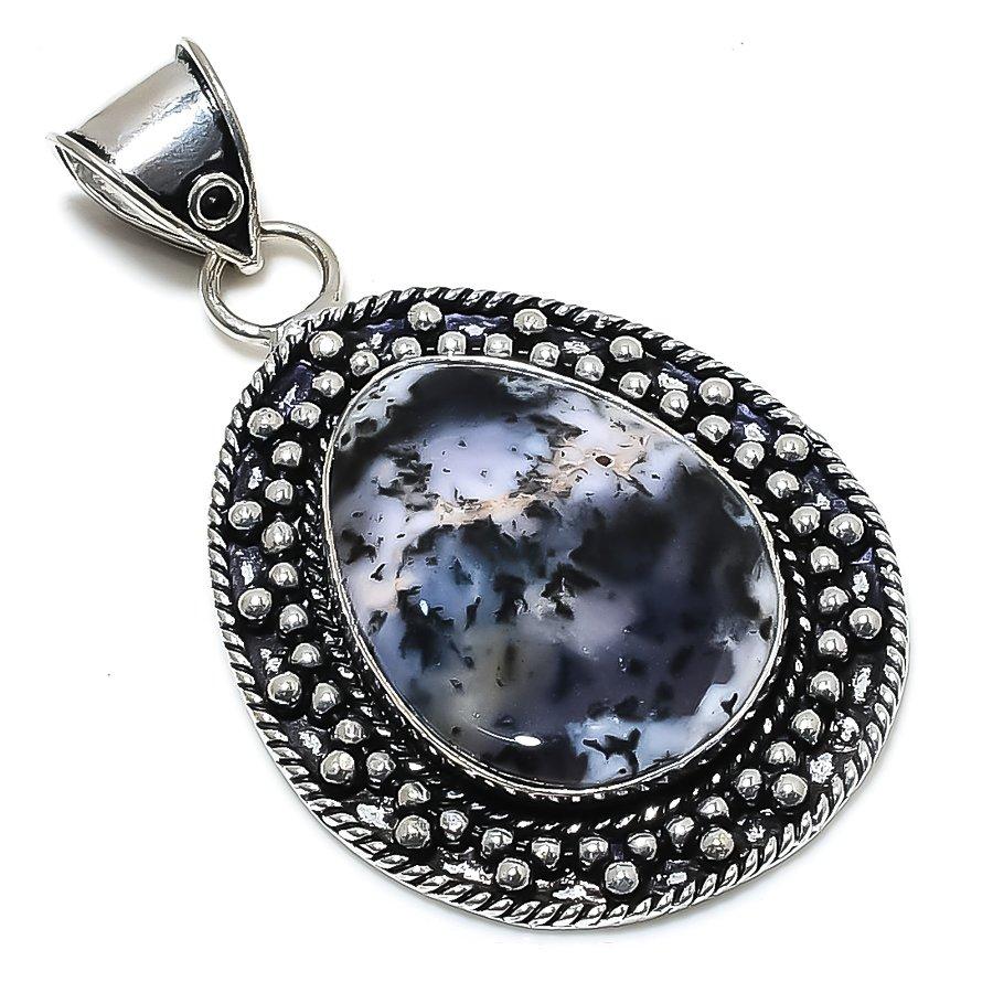 Natural Dendrite Opal Gemstone 925 Sterling Silver Gift Pendant 2.36" C3z97