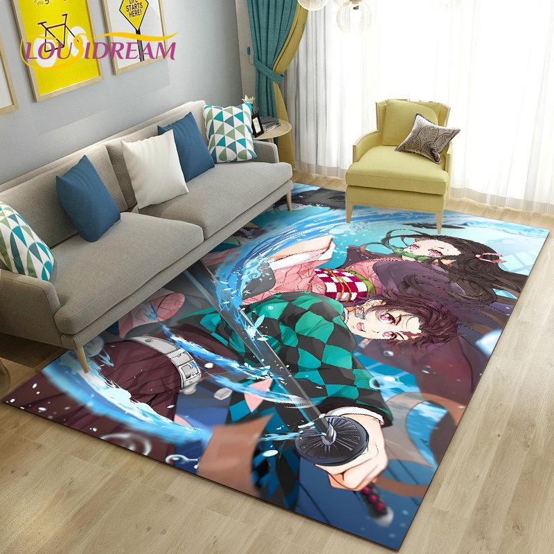 3D Demon Slayer Cartoon Area Rug Large,Carpet Rug for Living Room Bedroom Sofa Doormat Decoration,Kids Play Non-slip Floor Mat