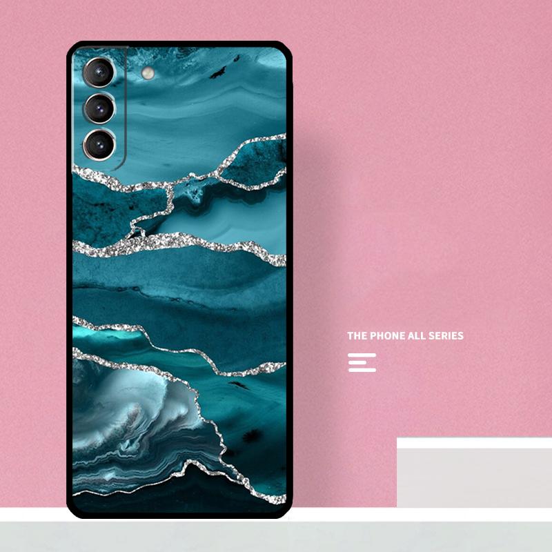 Teal Blue Gold Agate Marble Phone Case For Samsung Galaxy S26 S23 Ultra S20 S21 S22 S24 S25 Plus S10 S25 FE Cover Coque