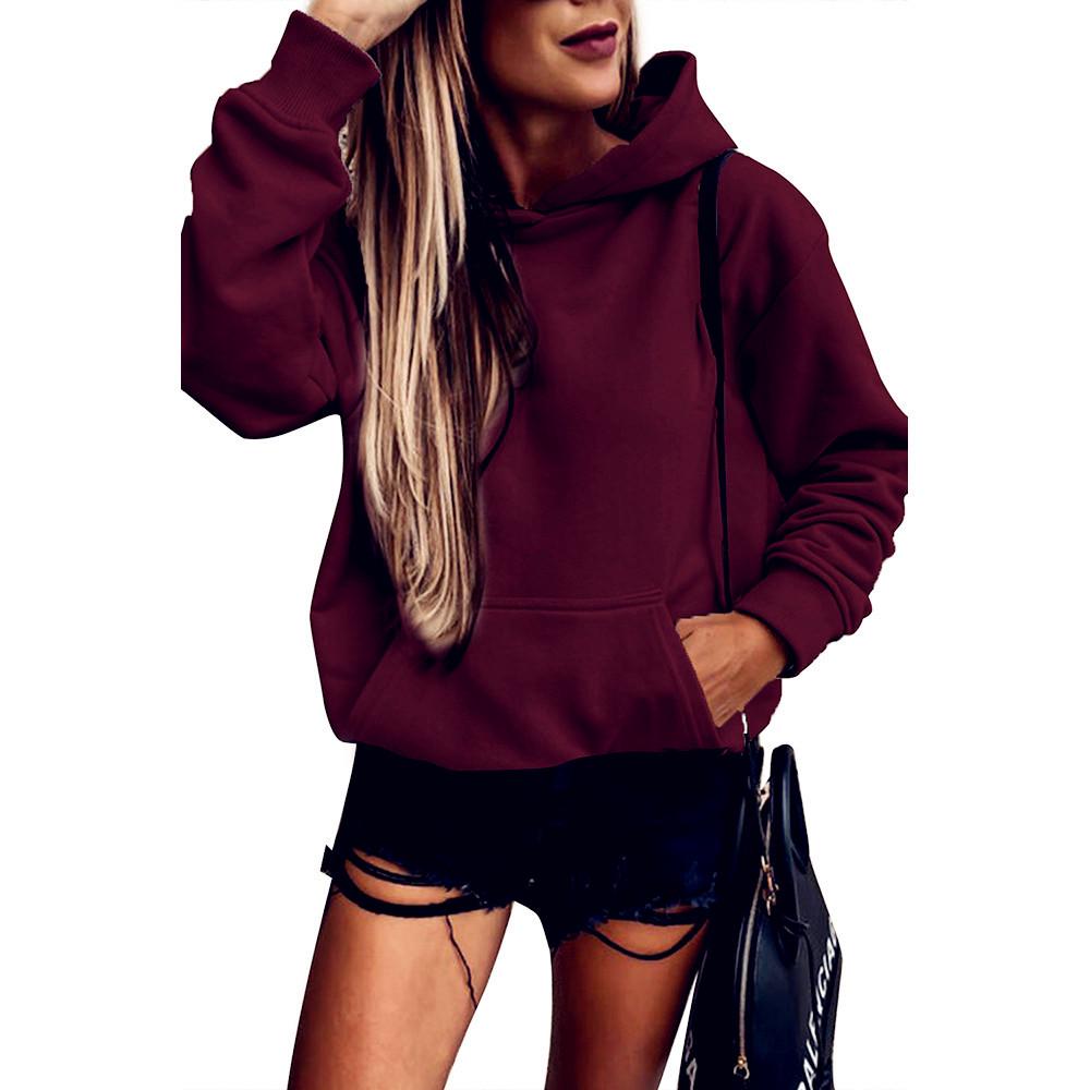 2024 Autumn/Winter Women's Plus Velvet Loose Solid Hooded Sweatshirt