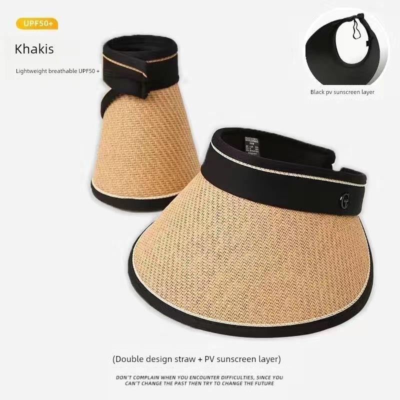 

Sun Protection Hat Women s UV Protection 2024 New Arrival Summer Air Top Outdoor Vinyl Foldable Big Brim Straw Hat in G-marked rollable eaves-khakis