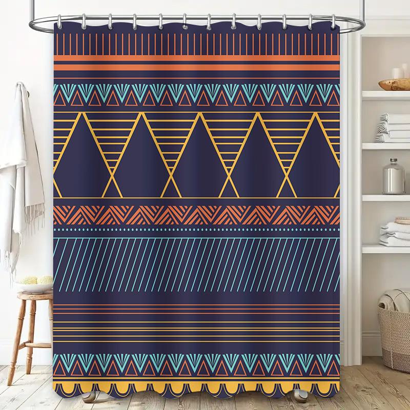Modern Geometric Bath Curtain with Blue Tones Decorative Shower Curtain for Bathroom Decoration