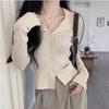 French Polo Lapel Knitted Bottoming Shirt Women's Autumn and Winter Thin Outer Cardigan Top Slim Fit Long-sleeved Sweater