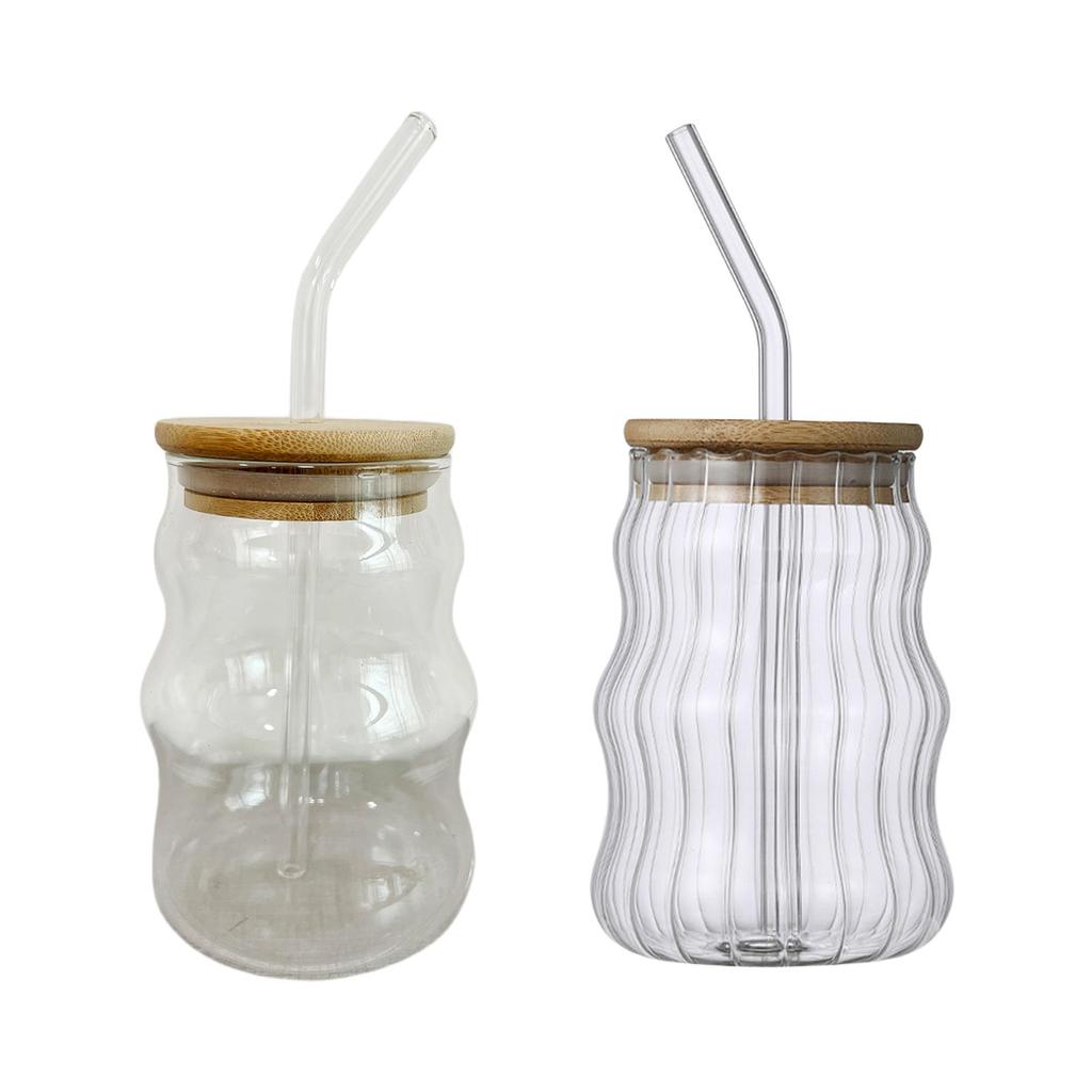 Glass Jar Large Capacity with Straws Durable Clear Gift Tea Cup Water Bottle Coffee Cup for Home Breakfast Hiking Juicing Beer