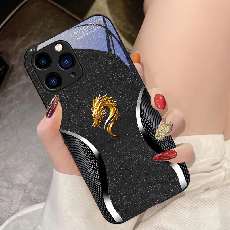 Zlatá Dračí Hlava Zelená Pro IPhone 16 Pro Max 15 Pro 14 13 12 Mini 11 XS M Ax XR 7 8 Plu SE 2022 Tvrzené Sklo Pouzdro na Telefon