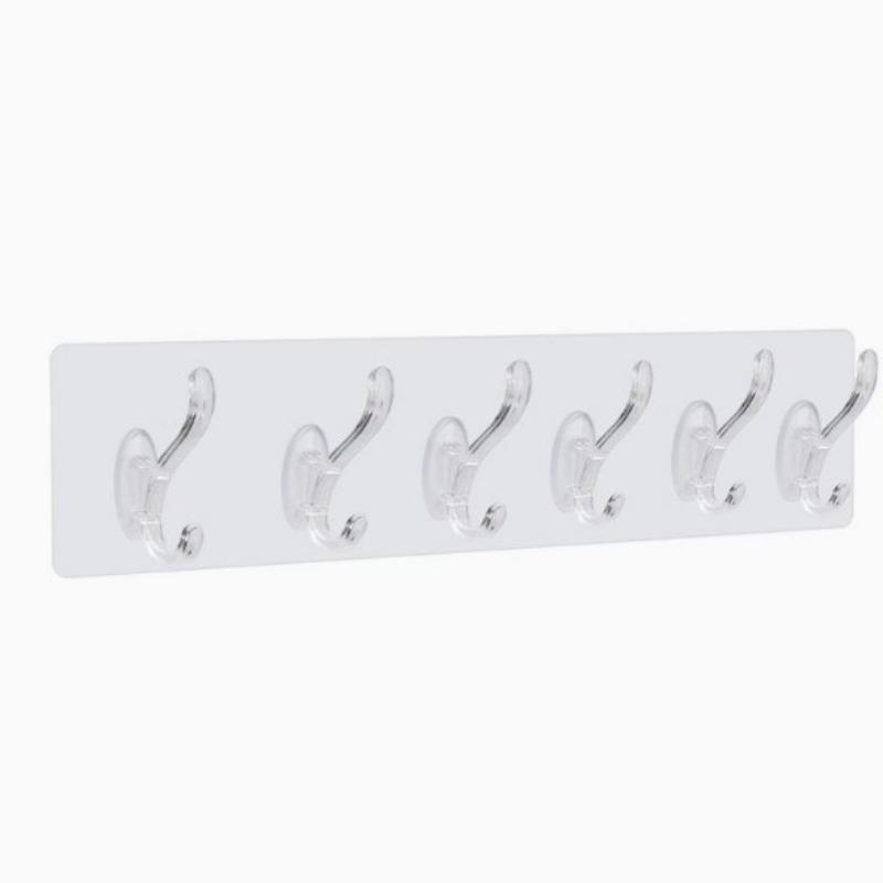 Transparent Row of Hook Adhesive Hooks A Row of Powerful Six-link Wall-mounted Seamless No Need for Drilling Door Rear Coat and Hat Hooks
