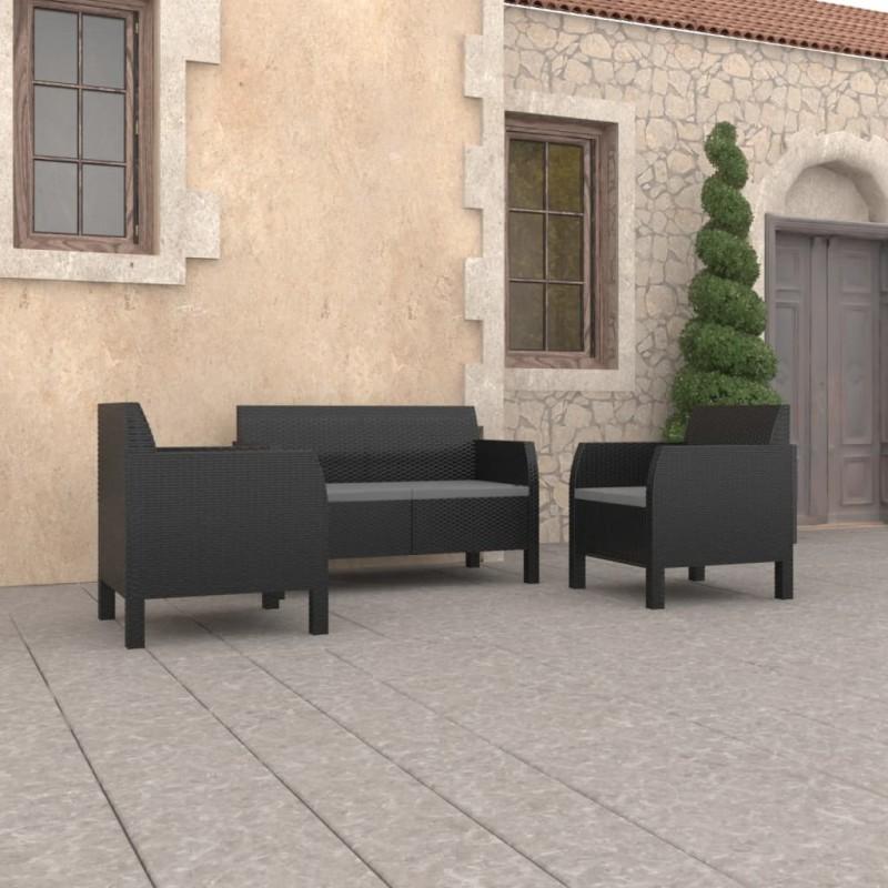 Día y Noche - Día y Noche Set de muebles jardín 3 piezas cojines PP ratán gris antracita