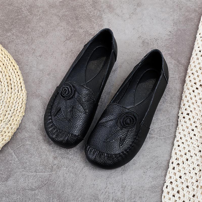 2025 Этнический стиль ручной работы из натуральной кожи с мягкой подошвой для женщин среднего возраста 36 чёрный 2980₽