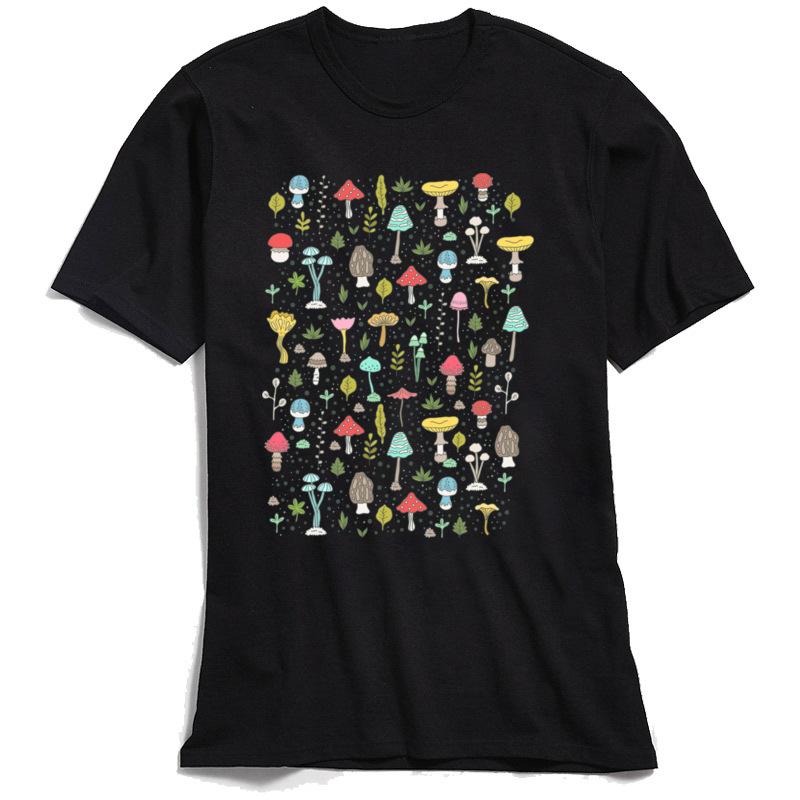Casual Unisex T Shirt Mushrooms Spring Tshirt 2024 Cartoon Printed Male Clothing 100 Cotton Fabric Black Tops Tees Tshirt