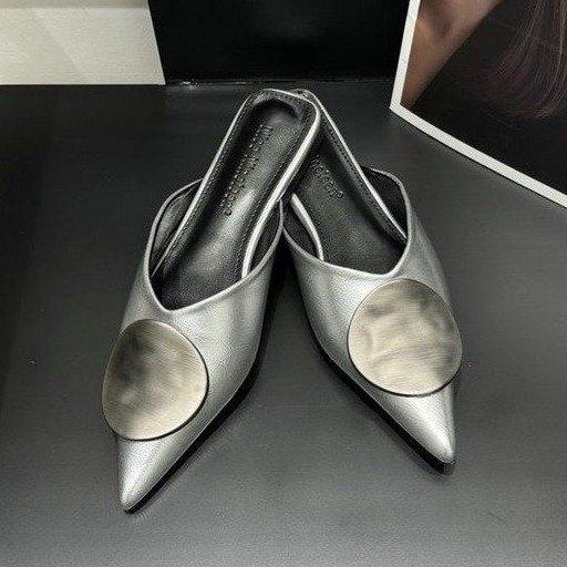 2025 Fashion New Low Heel Baotou Half Slippers Muller Shoes Versatile Fairy Wind Flat Bottom No Heel Outer Wear