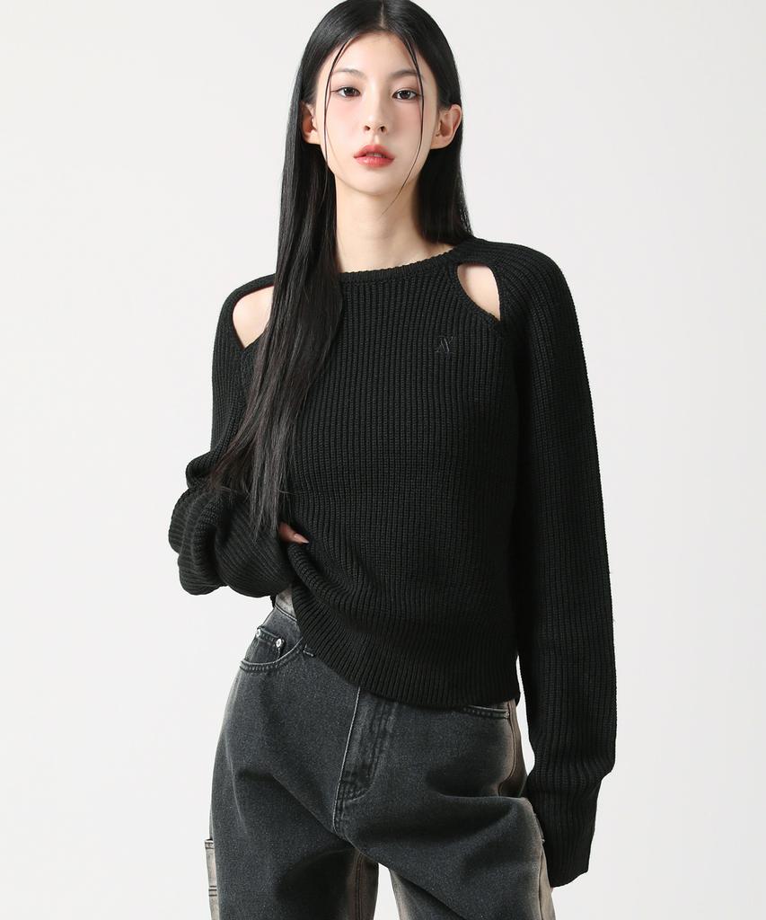 AVANDRESS Ribbed Cut-Out Knit Ivory