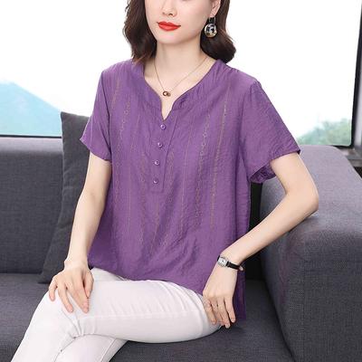 חולצת קיץ שרוול קצר לנשים חולצה קטנה מסוגננת בגזרה רפויה לנשים בגיל העמידה חולצת טי קז'ואל