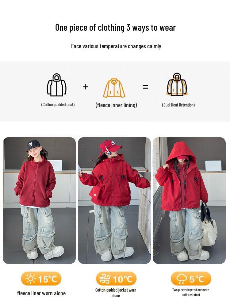 Kids' 3-in-1 Detachable Windbreaker 2025: Stylish Autumn/Winter Trench Coat for Girls