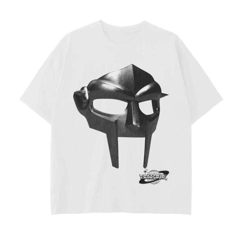 MF DOOM Glitch Effect Metal Mask Graphic Black T-Shirt | Hip-Hop/Rap Fan Streetwear Merch Tee
