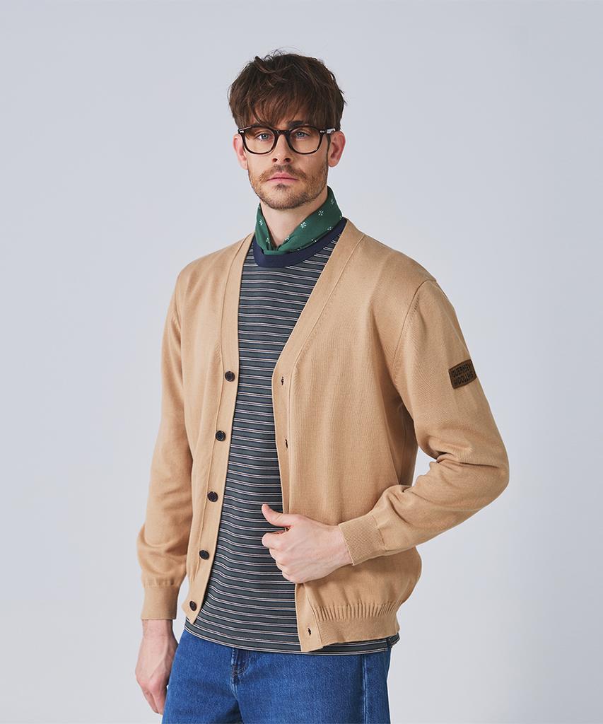 Guernsey Woollens Cotton V-Neck Cardigan - Light Camel
