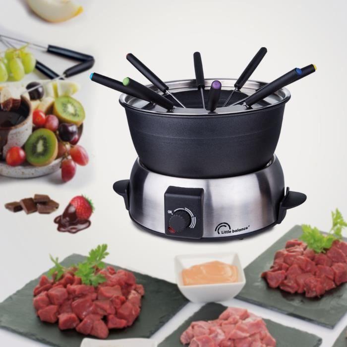 LITTLE BALANCE 8386 Fondue Elegance 8, Fondue électrique 8 personnes, Caquelon anti-adhésif 1,8 litres, 800 W, Inox brossé