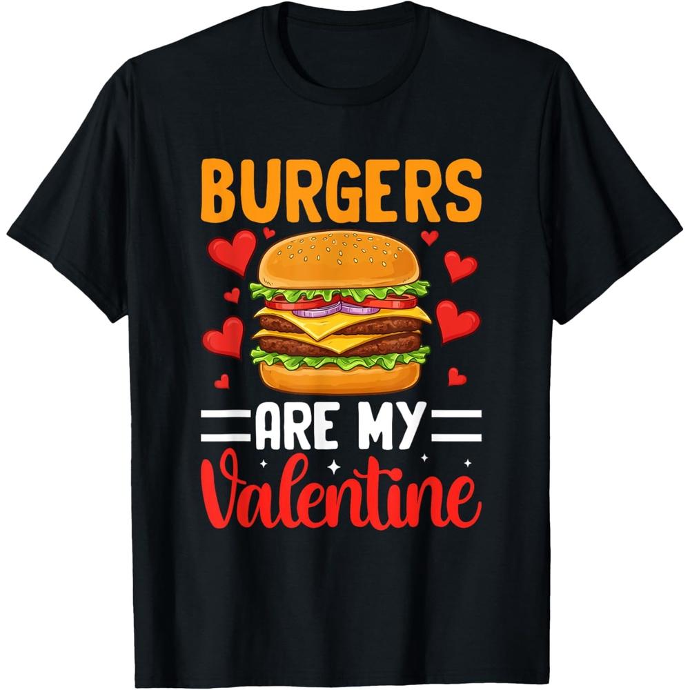 Burgers Are My Valentine Funny Valentines Day Men Boys Boys Girls Cotton Men T Shirt XS чёрный