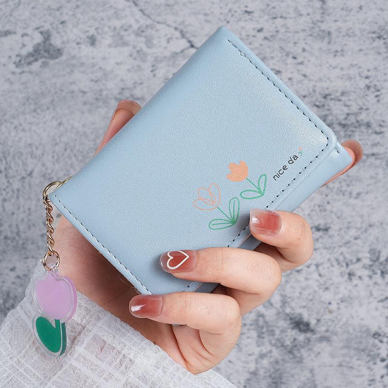 New Small Wallet Women's Leather Short Folding Wallet Student Cute Mini Fashion Hasp Wallet