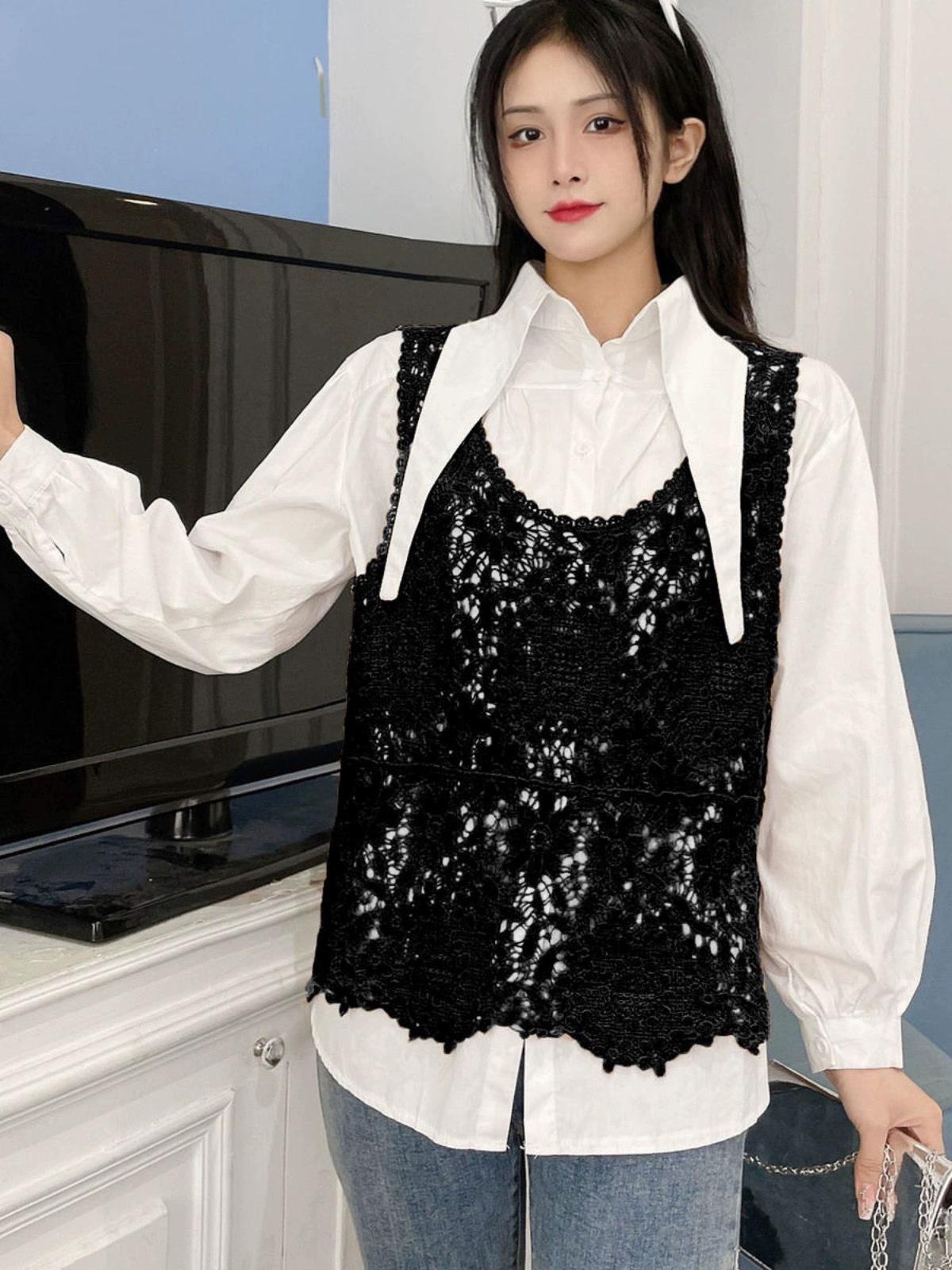 

Новое литературное и художественное вязаное платье-жилет с застежкой-крючком, универсальное женское платье на подтяжках с безрукавным верхом One size чёрный