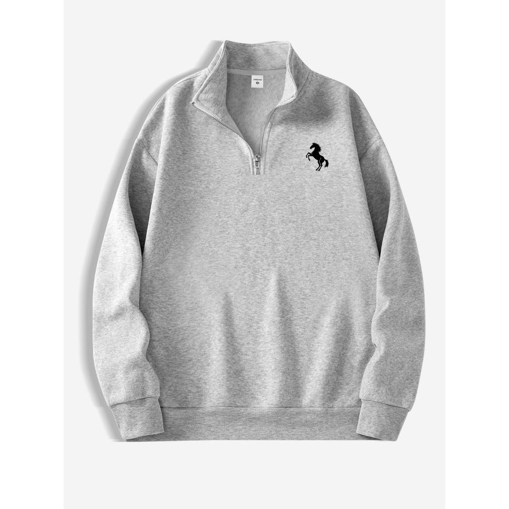 Junma Simple and Fashionable Printed Zipper Stand Up Collar Top, Suitable for Casual Occasions and Street Fashion Zipper Sportswear S серый