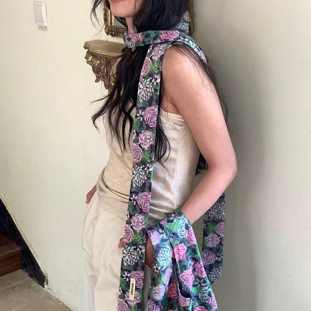 Flower Polka Dot Scarf Ribbon Narrow Long Scarves Sweet Floral Scarf  Outdoor