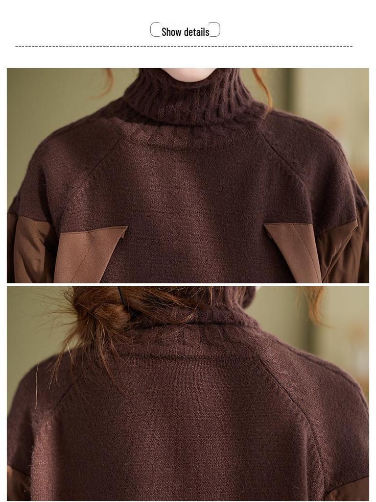 Women's European Style High Neck Faux Two-Piece Sweater, Winter 2022 Fashion, Thick & Loose, Age-Reducing Design.