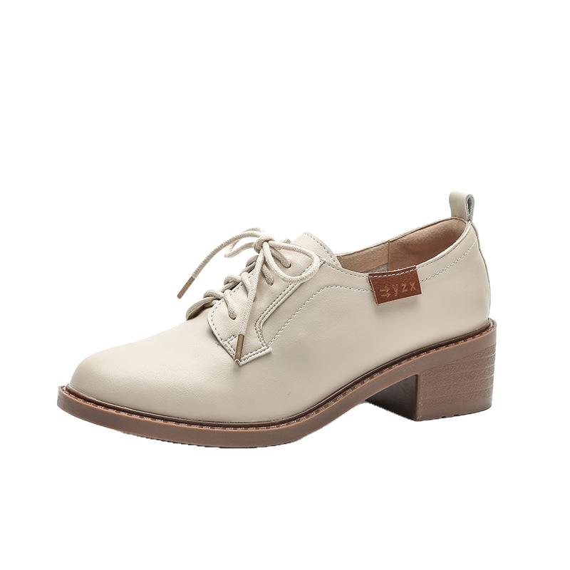 Schnürschuhe Vielseitige Damen-Einzelschuhe aus echtem Leder Weiche Sohle Frühling und Herbst Kleines Obermaterial aus Leder Vorstellungsgespräch Arbeit mit Rock