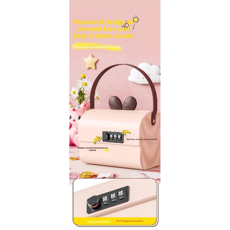 Carefully selected lockable storage box, plastic children's cartoon money box, desktop storage box, large-capacity multifunctional password box