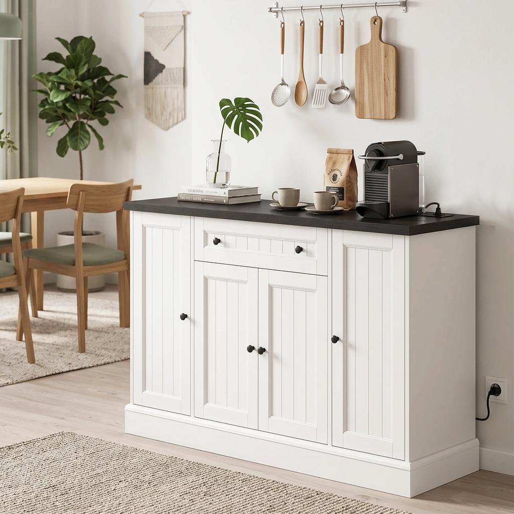 Living Room Buffet with Charging Station, 120 x 40 x 80 cm, White and Black