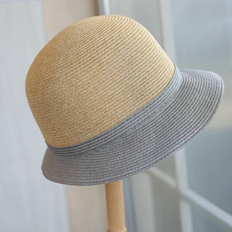Color Matching Eaves~ Simple Casual Straw Bow Fisherman Straw Hat Spring and Summer Travel Sunshade Basin Hat Woman