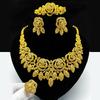 24K Gold-Plated Bridal Jewelry Set: Necklace & Earrings, Middle Eastern Wedding Style, Dubai Four-Piece Set