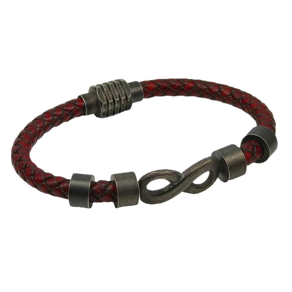 2026 European and American New Retro 8-character Black Bracelet Simple and Versatile Bracelet Leather Men