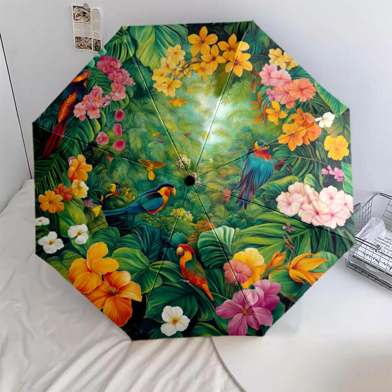 

1 PC Automatic Folding Umbrella - Macaw Pattern, Portable & Foldable Design with 8 Ribs, Christmas Birthday Gifts