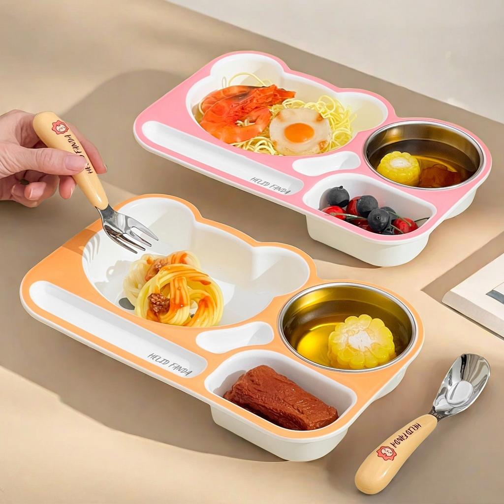 WORTHBUY 3 Grids Cute Plastic Dinner Plate With Bowl Portable Microwave Lunch Box For Kids Student Large Capacity Food Container