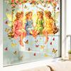 Fairy Window Sticker, Watercolor 4 Fairies Swing Window Cling, Colorful Flowers Butterflies Static Glass Decal for Kids Room Bedroom