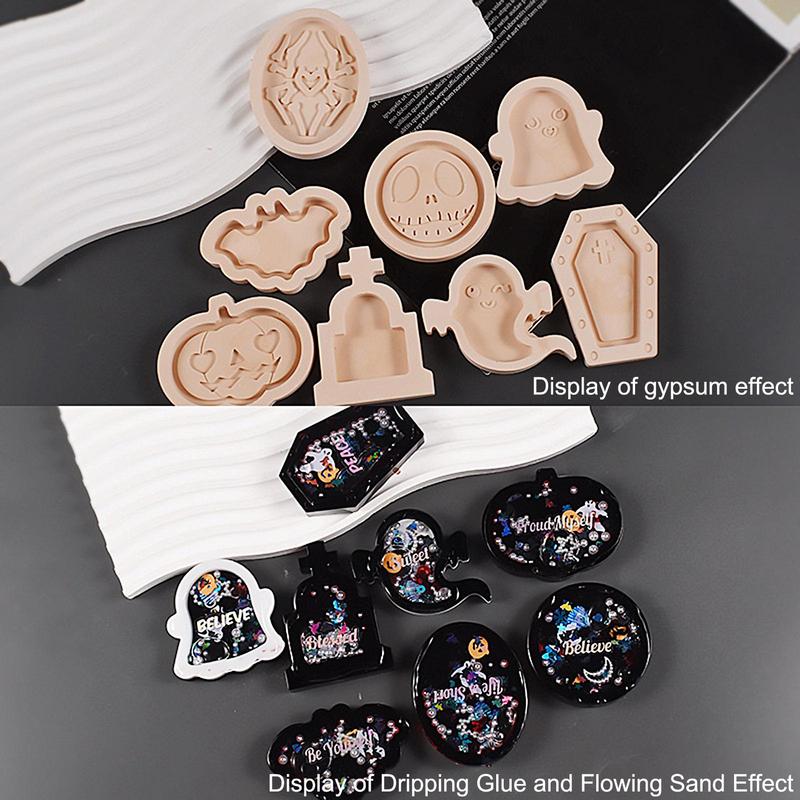 4PCS Halloween Skulls Quicksand Shaker Silicone Mold DIY Resin Casting Mold Tombstone Soft Coffin Mold Flexible Crafts Mold
