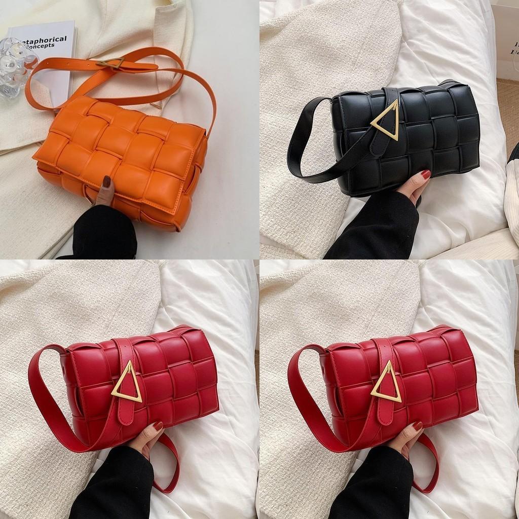 Classy Plaid Pu Leather Women Shoulder Bag Woven Soft Square Hand Chain Bag Gift
