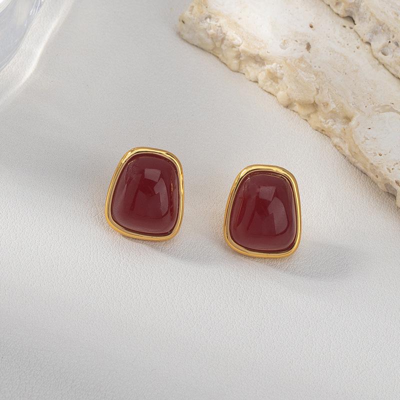 

Reversible Maillard Zircon Geometric Square Ear Cuffs with Drip Glaze Design