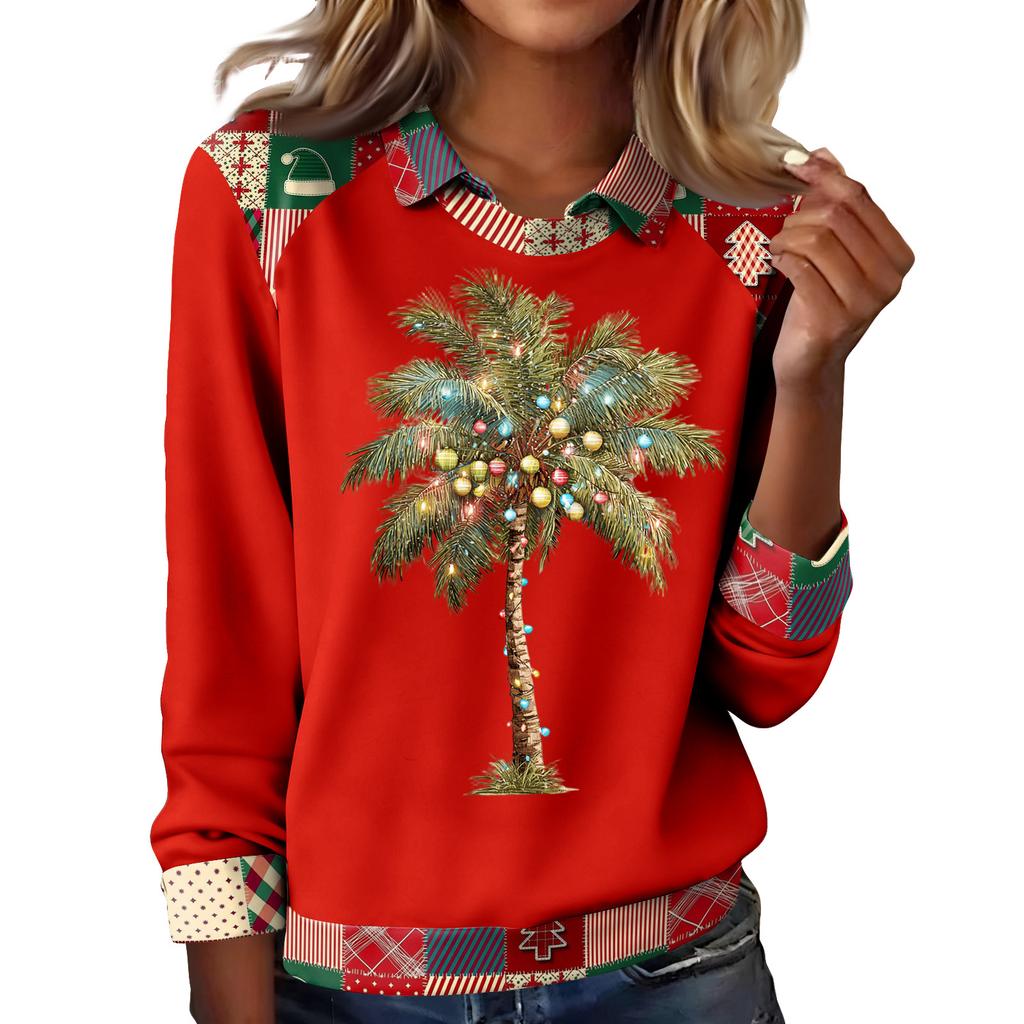 Women's Fashion Christmas Printed Long-Sleeve Pullover Top