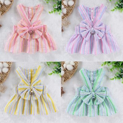 Pet Vertical Striped Skirt Summer Thin Dog Clothes Medium and Small Dog Teddy Than Bear Summer Clothes Cat Clothes Can Be Towed