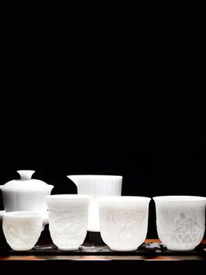Vintage White Portable Ceramic Teacup, Chinese Carving, Carved Tea Cup, Kung Fu, Da Hong Kong, Oolong Teaware Set,160ml, 220ml